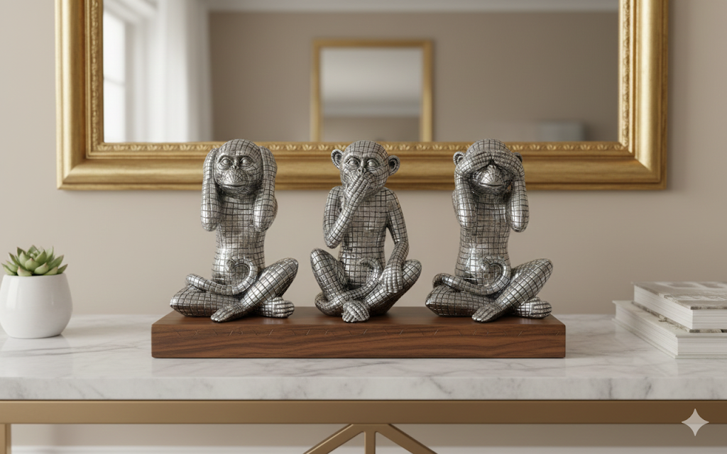 Three Wise Monkey Home Decor Idol Set for Living Room Shelf Table Office Decorative Showpiece